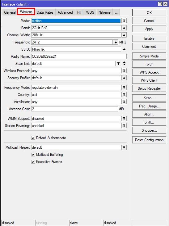 2,4 Вкладка Wireless